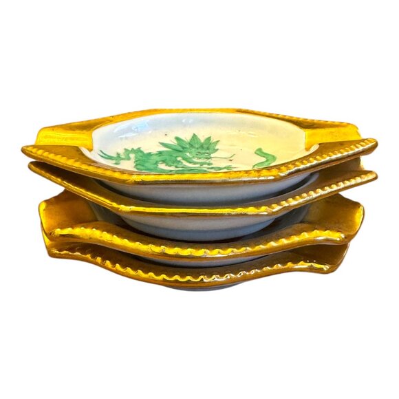 GRO. Meissen Set Of 4 Vintage Dragon Porcelain Ashtrays Handpainted Gold Trim Ja - Picture 2 of 12